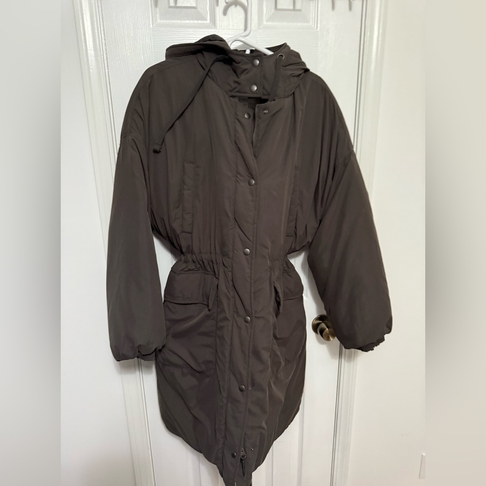American Eagle Outfitters Gray/Brown Long Puffer Coat